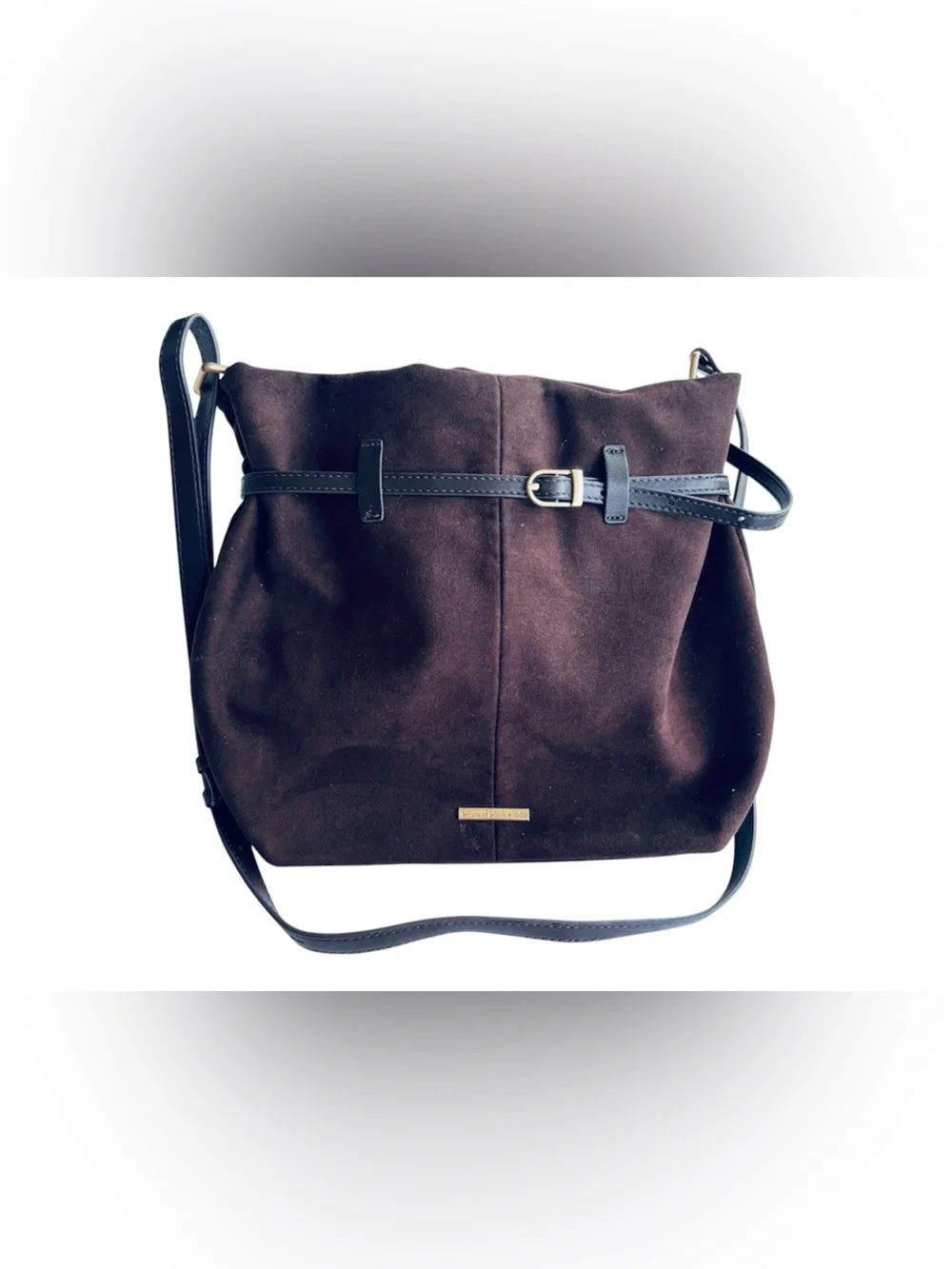 House of Harlow 1960 Brown Faux Suede Crossbody Shoulder Bucket Bag